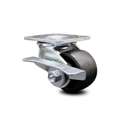 Service Caster 3.25 Inch Glass Filled Nylon Swivel Caster with Roller Bearing and Brake SCC SCC-30CS3420-GFNR-SLB